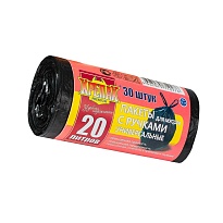 Мешки для мусора 20 л, с ручками, черные, в рулоне 30 шт., ПНД, 10 мкм, 550х440 мм, Крепак, 4607075710276 в Петропавловске