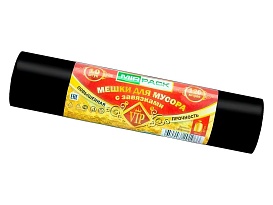 Мешки для мусора 120 л, с завязками, черные, в рулоне 10 шт., ПНД, 15 мкм, 800х750 мм, VIP, Z12010black в Петропавловске
