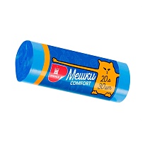 Мешки для мусора 20 л, синие, в рулоне 30 шт., ПНД, 8 мкм, 500х400 мм, Comfort, М0017 (МН 20-30с) в Петропавловске