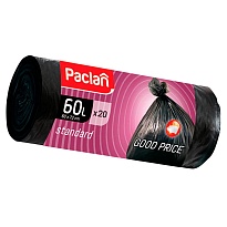 Мешки для мусора 60 л, черные, в рулоне 20 шт., ПНД, 7,4 мкм, 720х600 мм, PACLAN, 600820 в Петропавловске