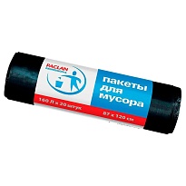 Мешки для мусора 160 л, черные, в рулоне 20 шт., ПВД, 30 мкм, 1200х870 мм, PACLAN Professional, 604082 в Петропавловске