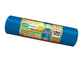 Мешки для мусора 120 л, синие, в рулоне 10 шт., ПНД, 14 мкм, 1100х700 мм, EXTRA, ex1201802 в Петропавловске