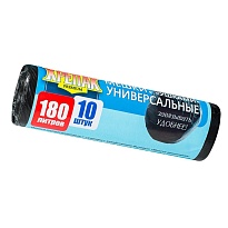Мешки для мусора 180 л, с ушками, черные, в рулоне 10 шт., ПНД, 20 мкм, 1150х800 мм, Крепак, 4607075710498 в Петропавловске