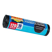 Мешки для мусора 120 л, с ушками, черные, в рулоне 10 шт., ПНД, 15 мкм, 1100х700 мм, Крепак, 4607075710474 в Петропавловске