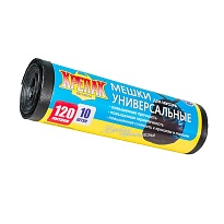 Мешки для мусора 120 л, черные, в рулоне 10 шт., ПНД, 15 мкм, 1100х700 мм, Крепак, 4607075710214 в Петропавловске