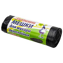 Мешки для мусора 160 л, черные, в рулоне 10 шт., ПВД, 23 мкм, 1200х900 мм, Любаша, 607681 в Петропавловске