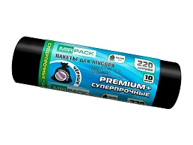 Мешки для мусора 220 л, черные, в рулоне 10 шт., ПВД, 45 мкм, 1250х930 мм, PREMIUM+, 2201068 в Петропавловске