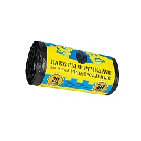 Мешки для мусора 20 л, с ручками, черные, в рулоне 30 шт., ПНД, 10 мкм, 550х440 мм, Крепакоф, 4607075710658 в Петропавловске