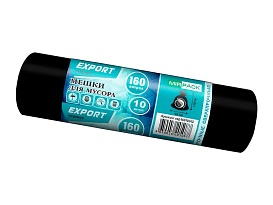 Мешки для мусора 160 л, ароматизированные, черные, в рулоне 10 шт., ПВД, 80 мкм, 1100х930 мм, EXPORT, exp16010142 в Петропавловске