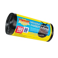 Мешки для мусора 180 л, черные, в рулоне 30 шт., ПНД, 20 мкм, 1150х800 мм, Крепак, 4607075710139 в Петропавловске