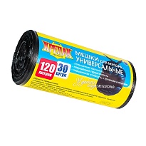 Мешки для мусора 120 л, черные, в рулоне 30 шт., ПНД, 15 мкм, 1100х700 мм, Крепак, 4607075710122 в Петропавловске