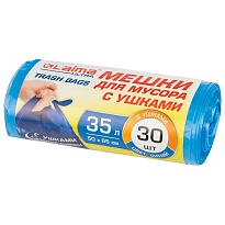 Мешки для мусора 35 л, с ушками, синие, в рулоне 30 шт., ПНД, 11 мкм, 650х500 мм, LAIMA ULTRA, 607684 в Петропавловске