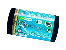 Мешки для мусора 100 л, черные, в рулоне 10 шт., ПВД, 70 мкм, 1000х600 мм, PREMIUM+, 1001076 в Петропавловске