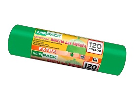 Мешки для мусора 120 л, зеленые, в рулоне 10 шт., ПНД, 14 мкм, 1100х700 мм, EXTRA, ex1201804 в Петропавловске